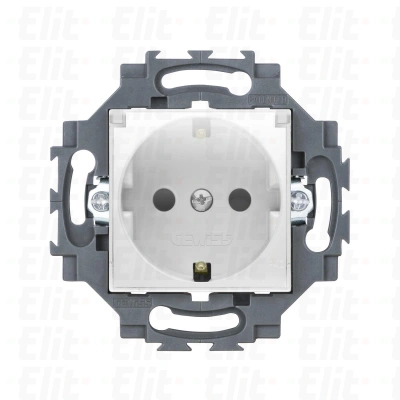 Gniazdo Schuko z klapką 2P+E 16A z przesłonami styków, z uziemieniem, zaciski śrubowe, białe, Dahlia