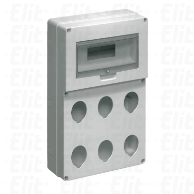 Pusta tablica na 6 gniazd - 12 mod. z otworami pod gniazda 16/32A szara