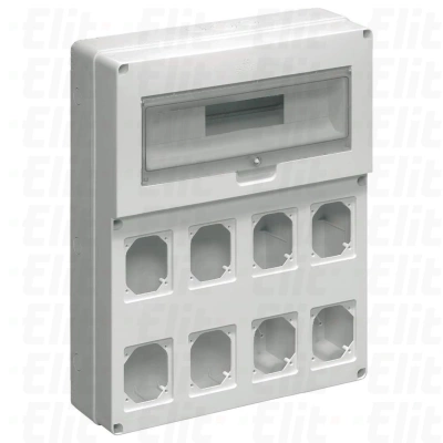 Pusta tablica na 8 gniazd - 19 mod. z kołnierzem dla gniazd EC 16A szara