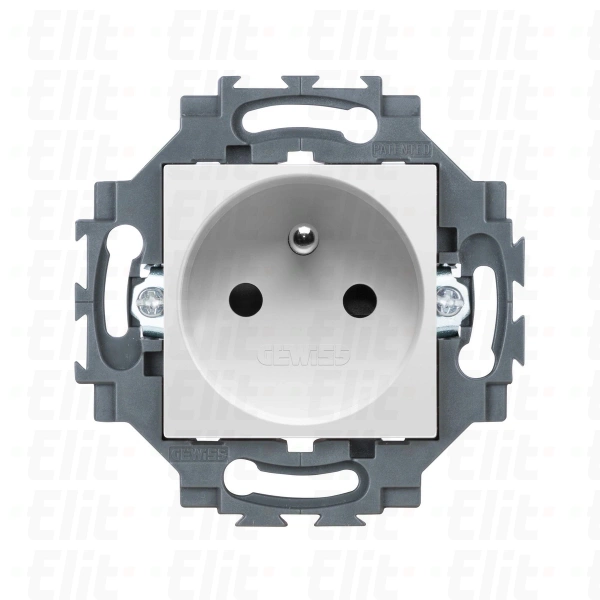Gniazdo z uziemieniem 2P+E 16A z przesłonami styków, samozaciski, biały, Dahlia