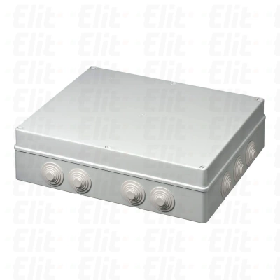Puszka samogasnąca n/t 14-wylotowa z dławnicami herm.IP55 GWT 960°C szara PV 460x380x120