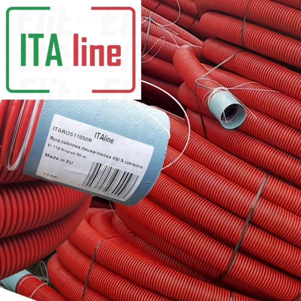 Rura dwuścienna karbowana HDPE 450N czerwona bezhalogenowa UV w odcinku 25m ze złączką fi 160 (25 m)