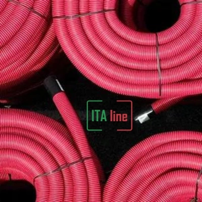 Rura dwuścienna karbowana HDPE 450N czerwona UV w odcinku 25m ze złączką fi 110 (25mb)