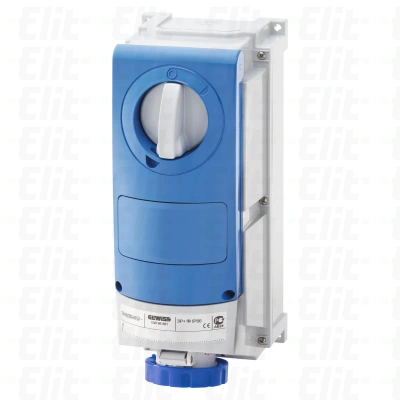 Gniazdo stałe 3P 63A 230V niebieskie z rozłącznikiem 6h IP66 ELIT00705