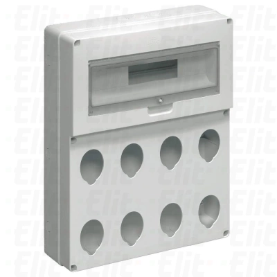 Pusta tablica na 8 gniazd - 19 mod. z otworami pod gniazda 16/32A szara